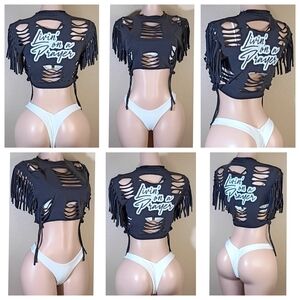 Black Custom Gun's N Roses Fringe Crop Top